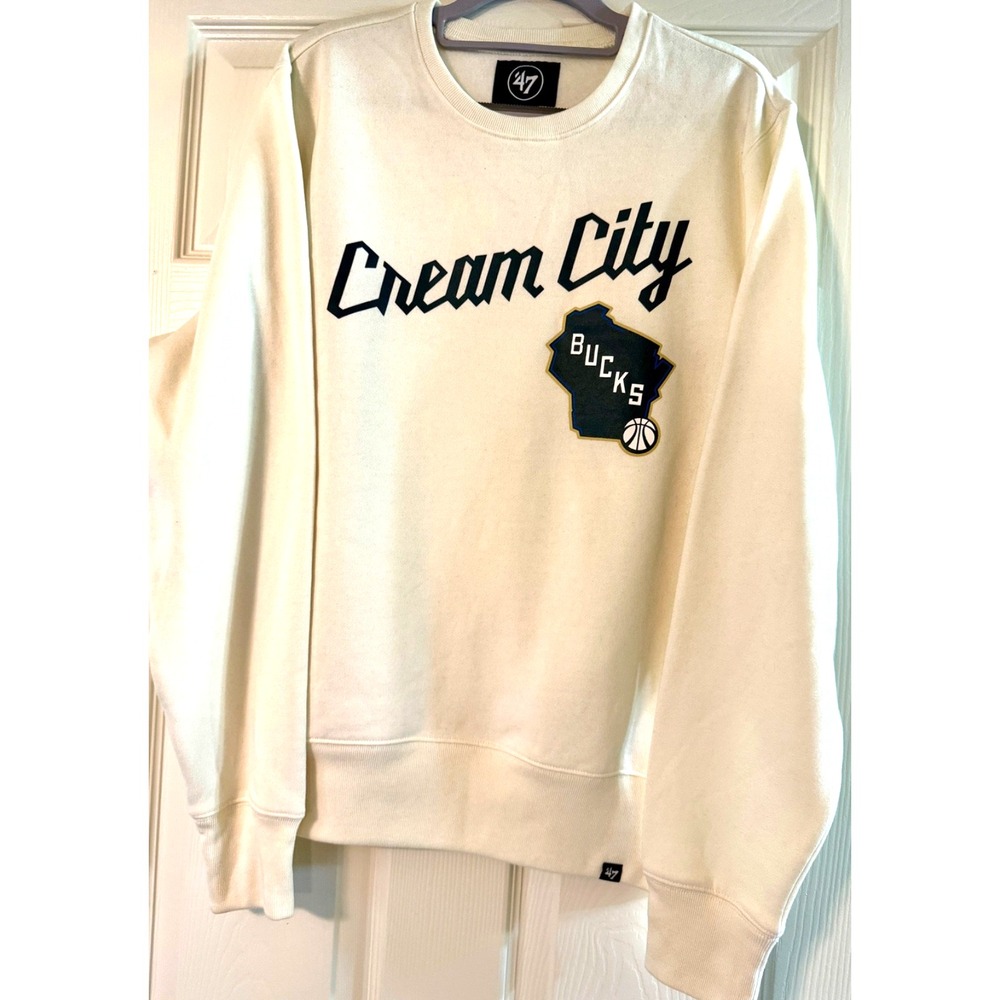 47 Brand Unisex Size M NBA Cream City Milwaukee Bucks Crewneck Sweatshirt NWT